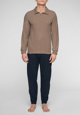 Polo tracksuit in warm Soft Touch Milano knit - Taupe and Blue - Tortora/blu 1109 | Cagi