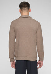 Polo tracksuit in warm Soft Touch Milano knit - Taupe and Blue - Tortora/blu 1109 | Cagi