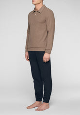 Polo tracksuit in warm Soft Touch Milano knit - Taupe and Blue - Tortora/blu 1109 | Cagi