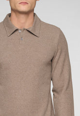 Polo tracksuit in warm Soft Touch Milano knit - Taupe and Blue - Tortora/blu 1109 | Cagi