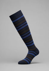 Long Cotton Socks with Stripes - Blue - Blu | Cagi