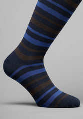 Long Cotton Socks with Stripes - Blue - Blu | Cagi