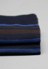 Long Cotton Socks with Stripes - Blue - Blu | Cagi