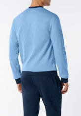 Long Serafino Pyjamas in Warm Interlock Cotton - Light Blue and Blue - Azzurro/blu 857 | Cagi
