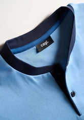 Long Serafino Pyjamas in Warm Interlock Cotton - Light Blue and Blue - Azzurro/blu 857 | Cagi