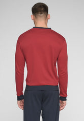 Long Serafino Pyjamas in Warm Interlock Cotton - Dark Red and Blue - Rosso scuro/blu 1071 | Cagi