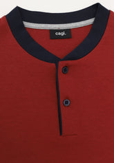 Pigiama Lungo Serafino in Interlock di Cotone Invernale - Rosso Scuro e Blu - Rosso scuro/blu 1071 | Cagi