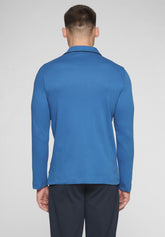 Long Button-Down Pyjamas with Collar in Warm Interlock Cotton - Denim and Blue - Denim/blu 1052 | Cagi
