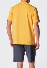 Lightweight-Cotton-Jersey-Crew-Neck-T-Shirt-and-Shorts-Set - Yellow and Blue - Giallo/blu 1066 | Cagi