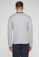 Long Pyjamas in Warm Interlock Cotton Basic Line - Grey Mélange and Blue - Grigio melange/blu 1050 | Cagi