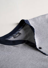 Pigiama Lungo Serafino in Interlock di Cotone Invernale Basic - Grigio Melange e Blu - Grigio melange/blu 1050 | Cagi