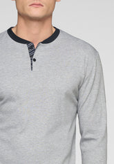 Long Pyjamas in Warm Interlock Cotton Basic Line - Grey Mélange and Blue - Grigio melange/blu 1050 | Cagi