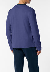 Pigiama Lungo Serafino in Interlock di Cotone Invernale Basic - Jeans e Blu - Jeans/blu 793 | Cagi