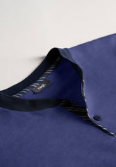 Pigiama Lungo Serafino in Interlock di Cotone Invernale Basic - Jeans e Blu - Jeans/blu 793 | Cagi