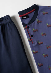 Long Pyjamas in Winter Cotton Interlock Lucky Charms Print - Denim and Blue - Fantasia jeans/blu 789 | Cagi