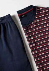 Pigiama Lungo Serafino in Interlock di Cotone Invernale Stampa Pinguini - Rosso Scuro e Blu - Fantasia rosso scuro/blu 1075 | Cagi