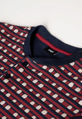 Pigiama Lungo Serafino in Interlock di Cotone Invernale Stampa Pinguini - Rosso Scuro e Blu - Fantasia rosso scuro/blu 1075 | Cagi