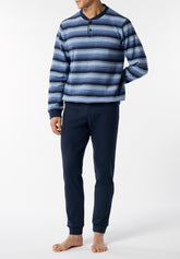 Long Pyjamas Soft Punto Milano Stripe Pattern - Denim Stripe and Blue - Riga jeans/blu 788 | Cagi