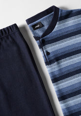 Long Pyjamas Soft Punto Milano Stripe Pattern - Denim Stripe and Blue - Riga jeans/blu 788 | Cagi