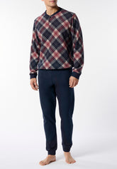 Long Pyjamas Soft Punto Milano Check Pattern - Red and Blue - Check rosso/blu 892 | Cagi