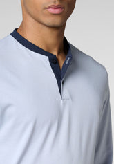 Pigiama Lungo Serafino in Jersey di Cotone Leggero - Azzurro Ghiaccio e Blu - Azzurro ghiaccio/blu 1067 | Cagi