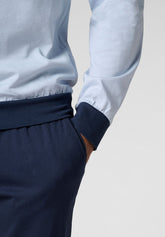Pigiama Lungo Serafino in Jersey di Cotone Leggero - Azzurro Ghiaccio e Blu - Azzurro ghiaccio/blu 1067 | Cagi