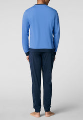Seraphim Light Cotton Jersey Long Pyjamas - Ocean and Blue - Oceano/blu 1068 | Cagi
