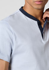 Pigiama Corto Serafino in Jersey di Cotone Leggero - Azzurro Ghiaccio e Blu - Azzurro ghiaccio/blu 1067 | Cagi