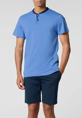 Pigiama Corto Serafino in Jersey di Cotone Leggero - Oceano e Blu - Oceano/blu 1068 | Cagi