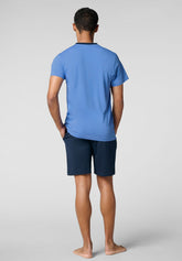 Pigiama Corto Serafino in Jersey di Cotone Leggero - Oceano e Blu - Oceano/blu 1068 | Cagi