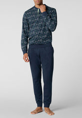 Long Pyjamas in Lightweight Cotton Jersey - Turtle Print and Blue - St.tartarughe/blu 1087 | Cagi