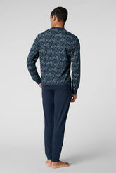 Long Pyjamas in Lightweight Cotton Jersey - Turtle Print and Blue - St.tartarughe/blu 1087 | Cagi