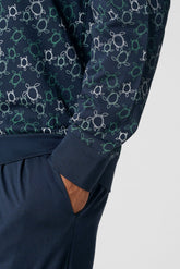 Long Pyjamas in Lightweight Cotton Jersey - Turtle Print and Blue - St.tartarughe/blu 1087 | Cagi