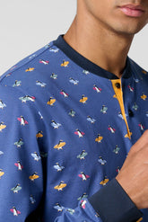 Long Pyjamas in Lightweight Cotton Jersey - Penguin Print and Blue - St.pinguini/blu 1088 | Cagi