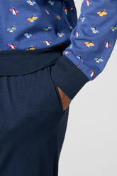 Long Pyjamas in Lightweight Cotton Jersey - Penguin Print and Blue - St.pinguini/blu 1088 | Cagi