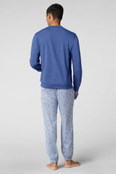 Long Pyjamas in Lightweight Cotton Jersey - Cobalt and Dachshund Print - Cobalto/st.bassotti 1089 | Cagi
