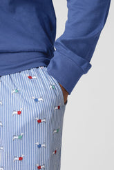 Long Pyjamas in Lightweight Cotton Jersey - Cobalt and Dachshund Print - Cobalto/st.bassotti 1089 | Cagi