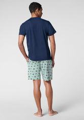 Short Pyjamas in Lightweight Cotton Jersey - Blue and Fish Print - Blu/st.pesci 1090 | Cagi