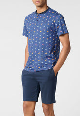 Short Pyjamas in Lightweight Cotton Jersey - Penguin Print and Blue - St.pinguini/blu 1088 | Cagi