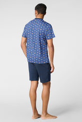 Short Pyjamas in Lightweight Cotton Jersey - Penguin Print and Blue - St.pinguini/blu 1088 | Cagi