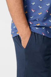 Short Pyjamas in Lightweight Cotton Jersey - Penguin Print and Blue - St.pinguini/blu 1088 | Cagi