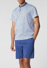 Pigiama Corto Serafino in Jersey di Cotone Leggero - Fantasia Bassotti e Cobalto - St.bassotti/cobalto 1095 | Cagi