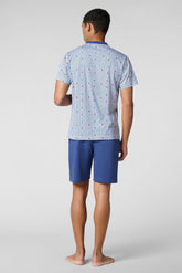 Pigiama Corto Serafino in Jersey di Cotone Leggero - Fantasia Bassotti e Cobalto - St.bassotti/cobalto 1095 | Cagi