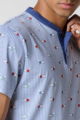 Pigiama Corto Serafino in Jersey di Cotone Leggero - Fantasia Bassotti e Cobalto - St.bassotti/cobalto 1095 | Cagi