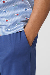 Pigiama Corto Serafino in Jersey di Cotone Leggero - Fantasia Bassotti e Cobalto - St.bassotti/cobalto 1095 | Cagi