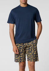Completo Maglietta Girocollo e Pantaloncini in Jersey di Cotone Leggero - Blu e Fantasia Limoni - Blu/st.limoni 1092 | Cagi