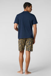 Completo Maglietta Girocollo e Pantaloncini in Jersey di Cotone Leggero - Blu e Fantasia Limoni - Blu/st.limoni 1092 | Cagi