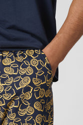 Completo Maglietta Girocollo e Pantaloncini in Jersey di Cotone Leggero - Blu e Fantasia Limoni - Blu/st.limoni 1092 | Cagi