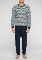 Pigiama Lungo in caldo punto Milano Soft - Chevron Celeste e Blu - Chevron celeste/blu 1107 | Cagi