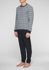 Pigiama Lungo in caldo punto Milano Soft - Chevron Celeste e Blu - Chevron celeste/blu 1107 | Cagi